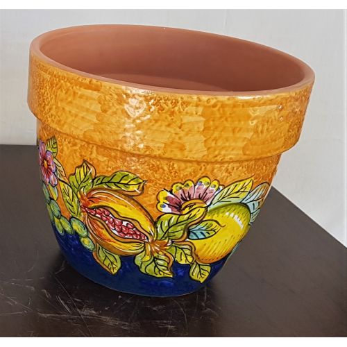 Conical pot for plants orange frutta. handpainted Vietri... 2