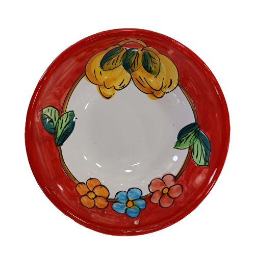 Glatte Schale, tiefer und flacher Teller – Linie Zitronen & Blumen, Vietri-Keramik.