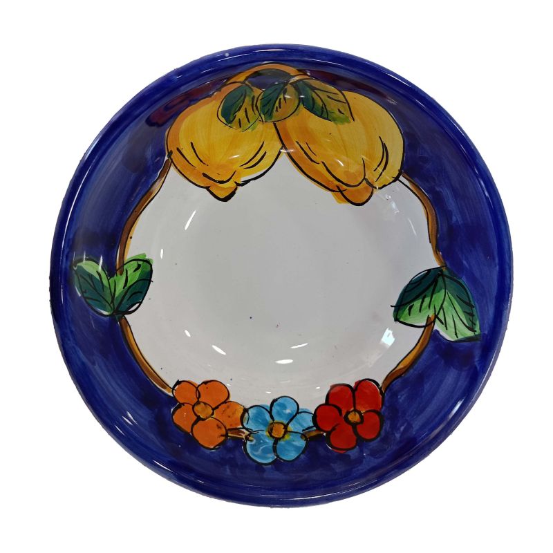 Coupe lisse, assiette creuse et plate - ligne Citrons & Fleurs, céramique de Vietri.