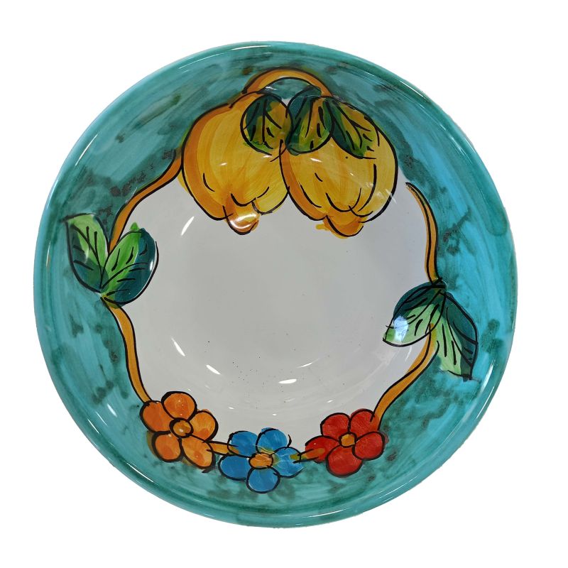 Coupe lisse, assiette creuse et plate - ligne Citrons & Fleurs, céramique de Vietri.