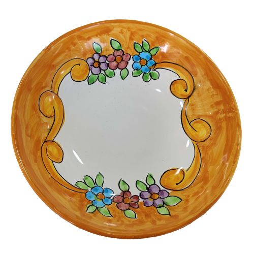 Smooth bowl, soup or salad plate. Baroque & Flowers line. Vietri ceramic. Hand painted.