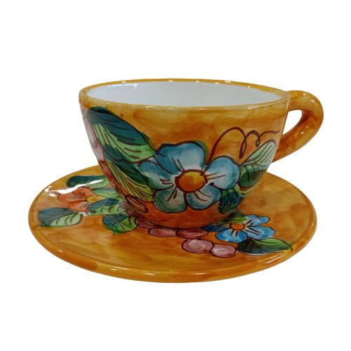 Cup. Perfect for milk, cappuccino, or tea. Flowers line. Vietri ceramic. Hand-painted.