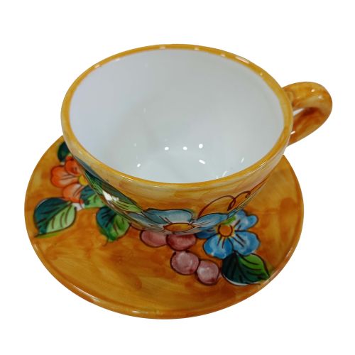 Cup. Perfect for milk, cappuccino, or tea. Flowers line. Vietri ceramic. Hand-painted.