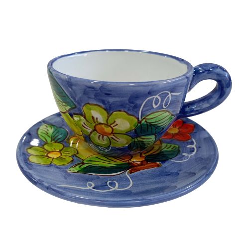 Tasse. Ideal für Milch, Cappuccino oder Tee. Linie Zitrone & Blumen. Vietri Keramik. Handbemalt.