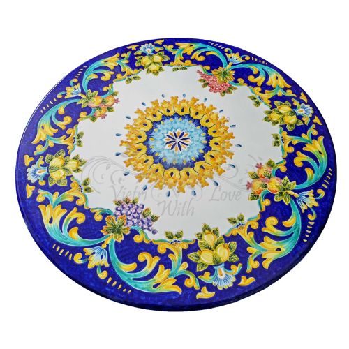 Tavolo in pietra lavica ceramizzata. Santa Chiara. Ceramica di Vietri. Dipinto a mano.