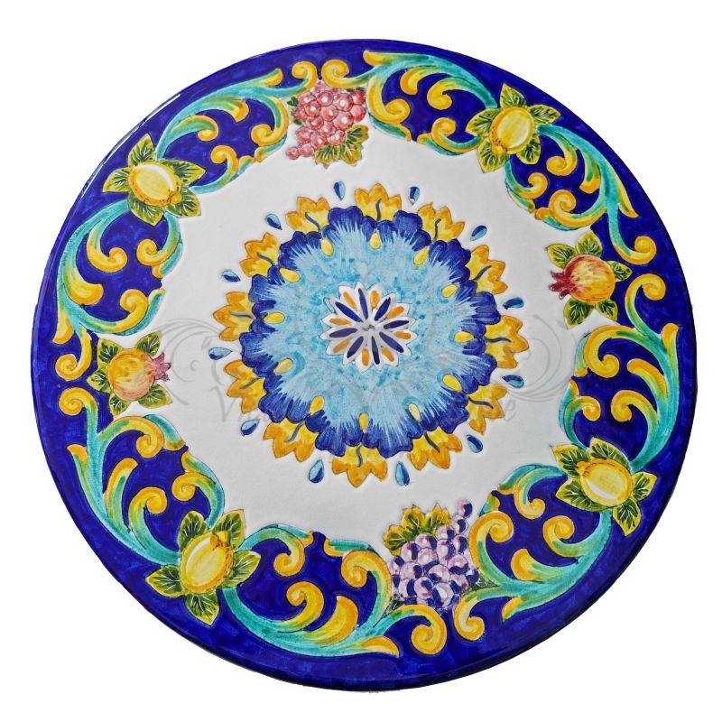 Tavolo in pietra lavica ceramizzata Santa Chiara dipinto a mano. Ceramica di Vietri