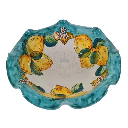 Coppa smerlata Linea zagare e limoni. Ceramica di Vietri dipinta a mano.