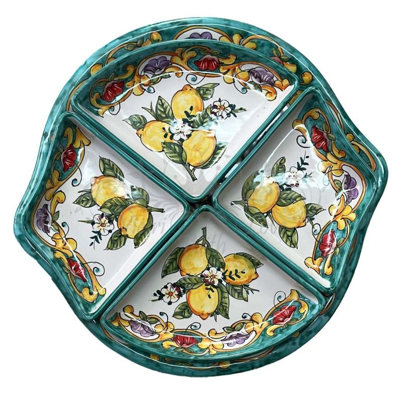 Antipastiera Cena Fredda 5 pezzi linea Limoni. Ceramica di Vietri dipinta a mano