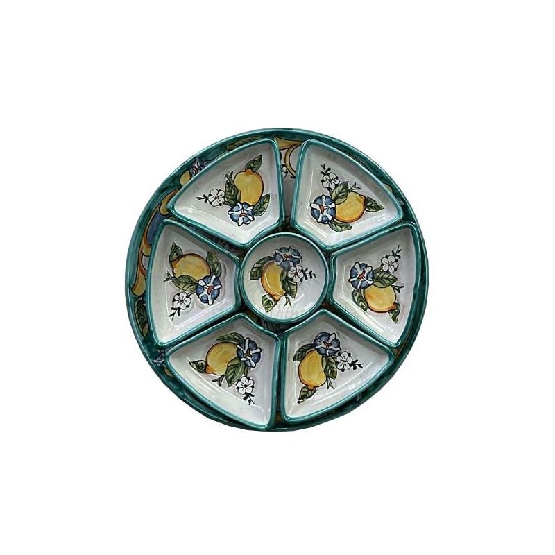 Antipastiera Cena Fredda 8 pezzi linea Limoni. Ceramica di Vietri dipinta a mano