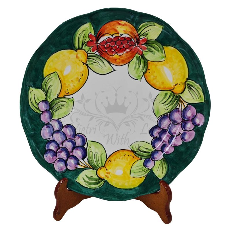 Dish, plate fruit and lemons line. handpainted Vietri ceramic fruit/dessert underplate