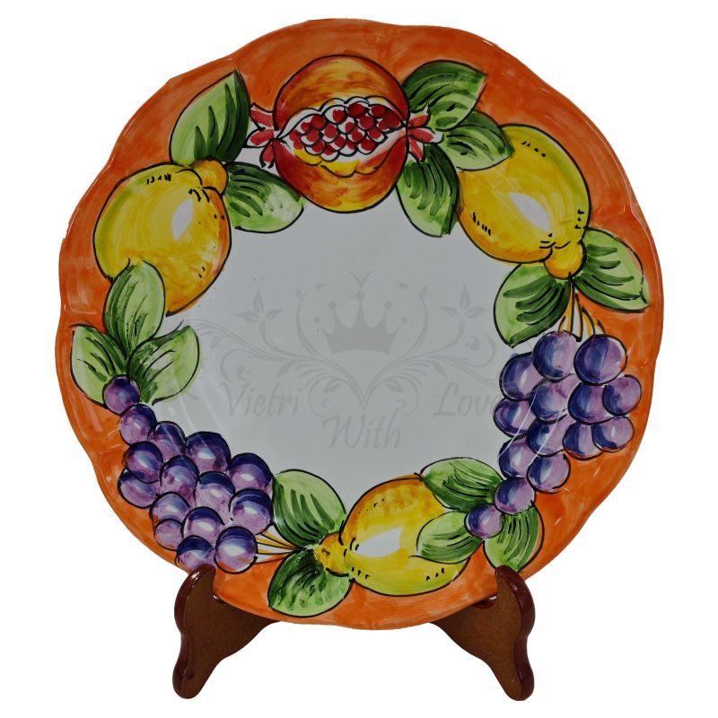 Dish, plate fruit and lemons line. handpainted Vietri ceramic fruit/dessert underplate