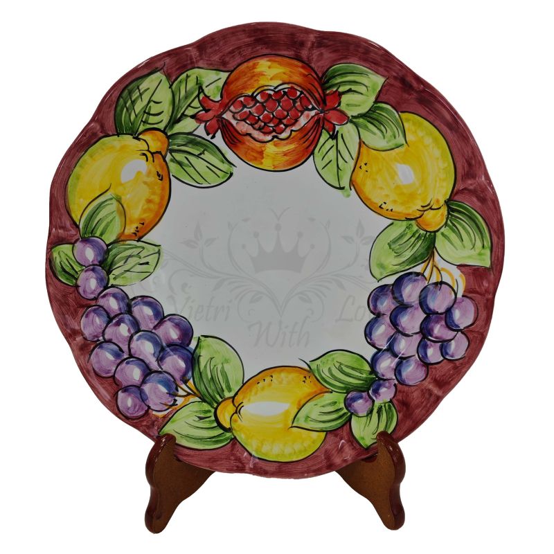 Dish, plate fruit and lemons line. handpainted Vietri ceramic fruit/dessert underplate