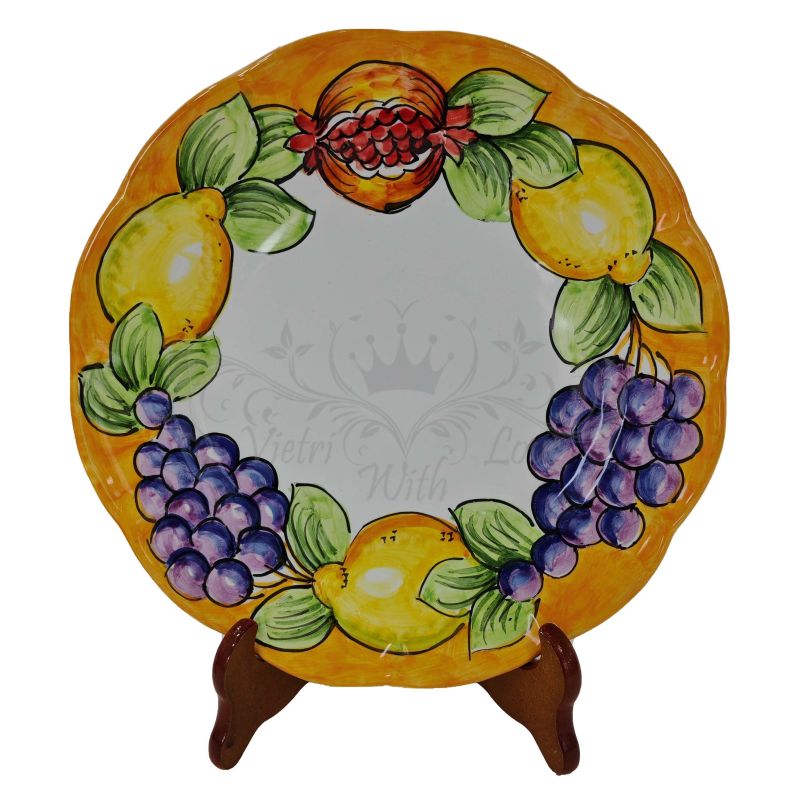 Dish, plate fruit and lemons line. handpainted Vietri ceramic fruit/dessert underplate