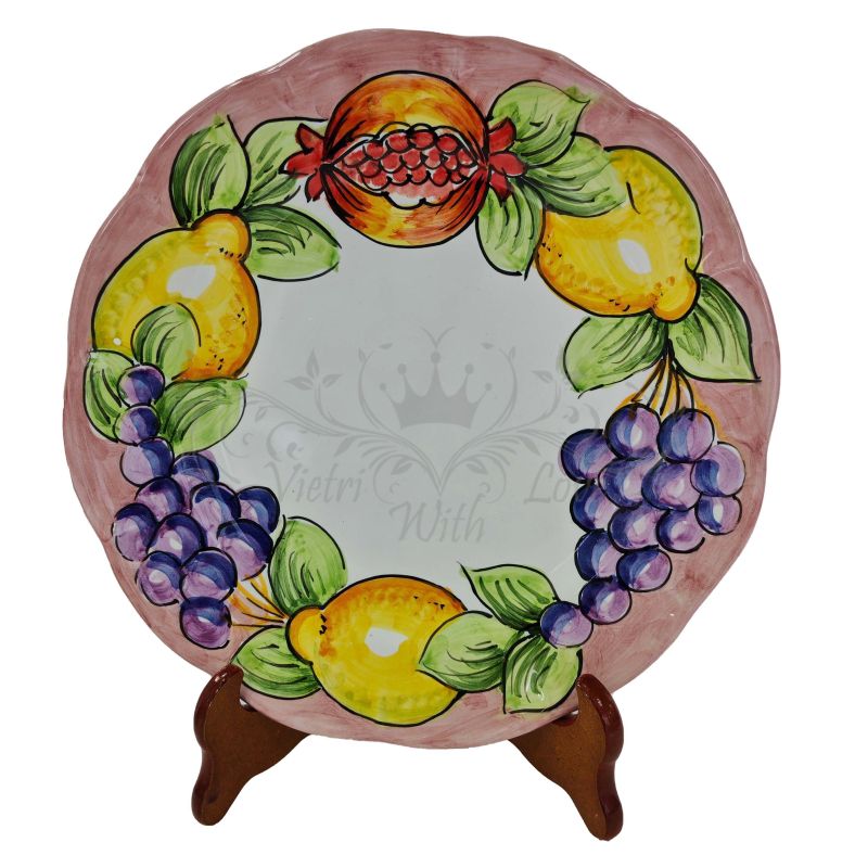 Dish, plate fruit and lemons line. handpainted Vietri ceramic fruit/dessert underplate