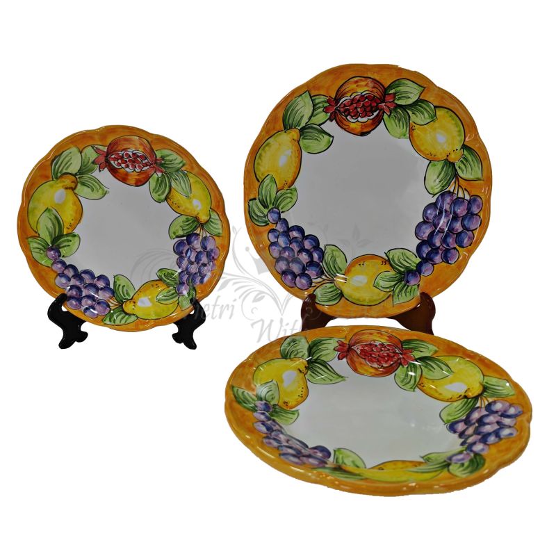 Three Dishes plates fruit and lemon line. handpainted Vietri ceramic