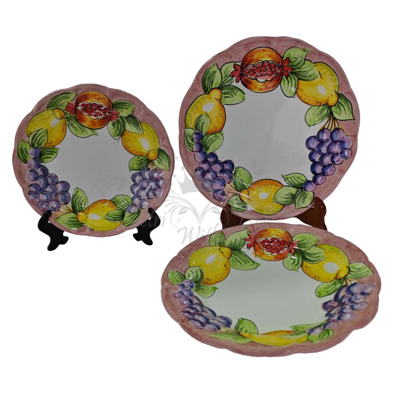 Three Dishes plates fruit and lemon line. handpainted Vietri ceramic