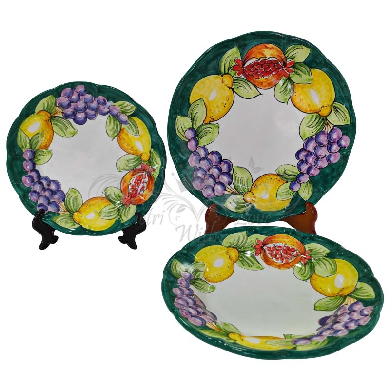 Three Dishes plates fruit and lemon line. handpainted Vietri ceramic