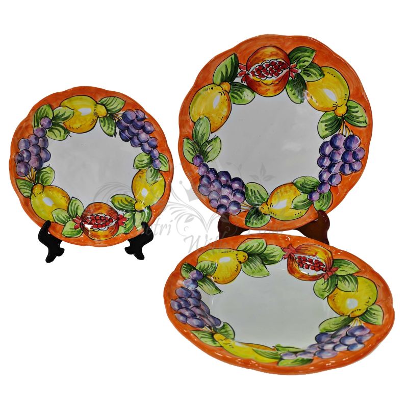 Three Dishes plates fruit and lemon line. handpainted Vietri ceramic