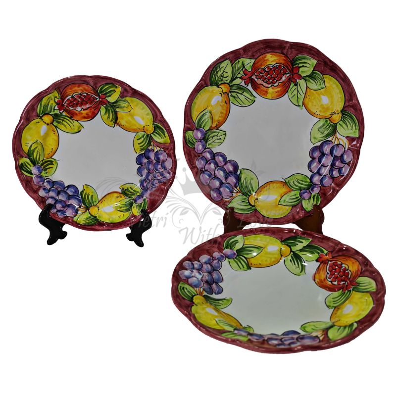 Three Dishes plates fruit and lemon line. handpainted Vietri ceramic