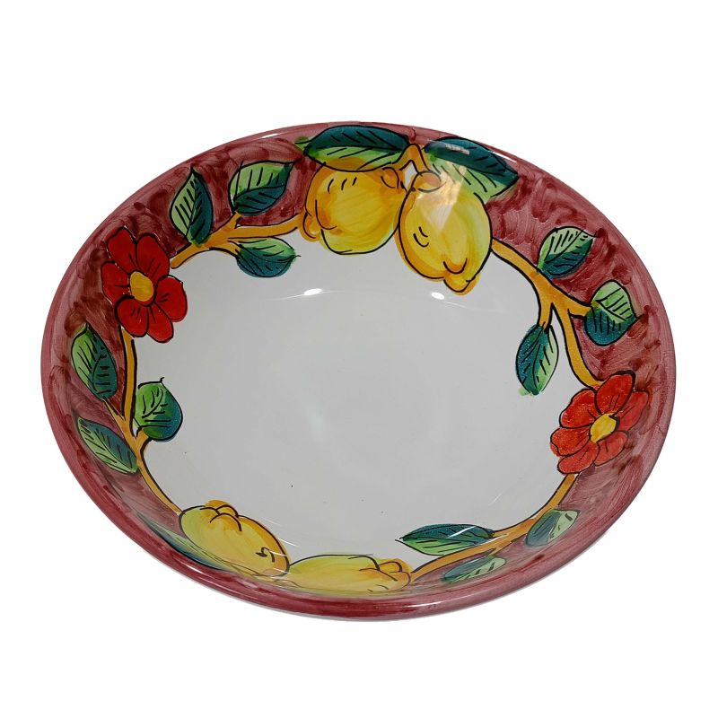 Coupe lisse, assiette creuse et plate - ligne Citrons & Fleurs, céramique de Vietri.