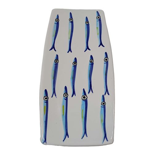 Piatto Rettangolare Sushi Linea Sardine. Ceramica di vietri dipinta a mano.