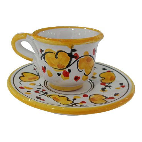 Kaffeetasse mit Untertasse. Big Mama-Linie. Vietri-Keramik. Handbemalt.