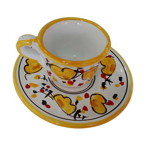 Kaffeetasse mit Untertasse. Big Mama-Linie. Vietri-Keramik. Handbemalt.