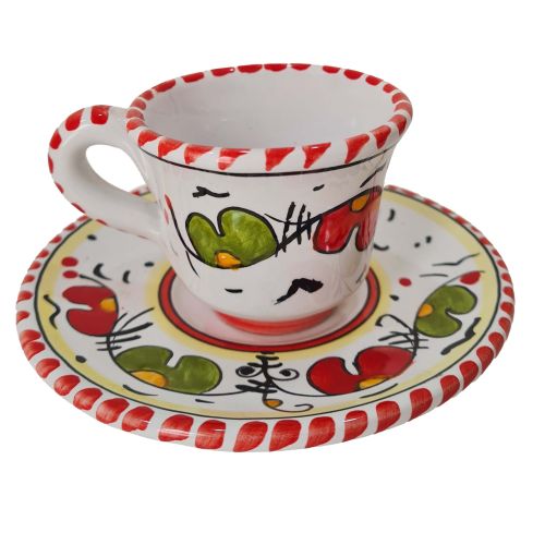 Tasse et sous-tasse. Ligne Big Mama. Céramique de Vietri. Peinte à la main.