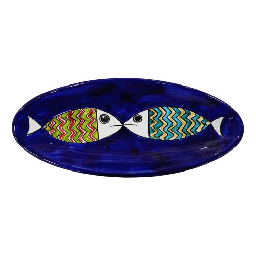 Assiette plateau à tasses ovale Ligne Poisson. Assiette de service en céramique Vietri.
