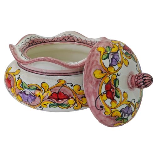 Tarro de galletas línea barroco y flores. Cerámica de Vietri pintada a mano.