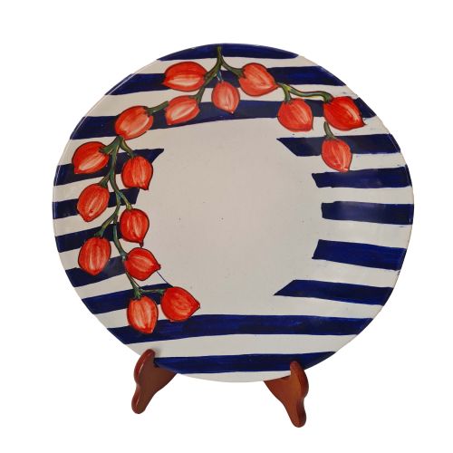Restaurant Line - Pizza Plate Line Stripes and Tomatoes Hand-painted Vietri ceramic.