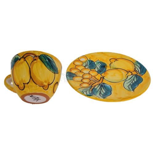 Coffee cup with saucer. Fruit & Lemon Line. Vietri ceramic. Hand-painted.
