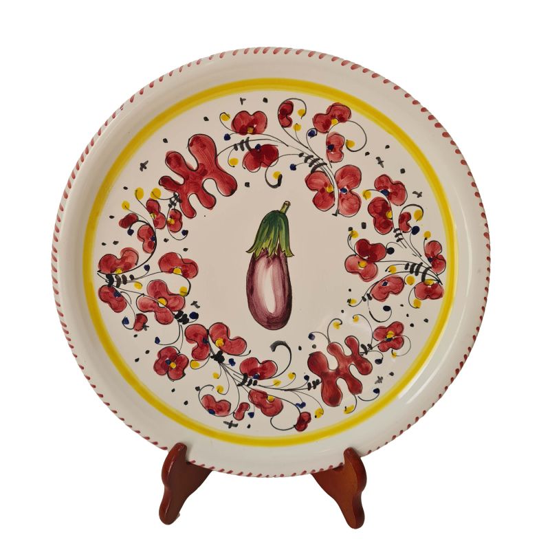 Restaurant Line - Pizza Plate Flowers and Vegetables Hand-painted Vietri Ceramic.