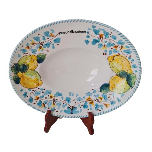 Línea Restaurante – Plato sombrero de cura con ala. Línea Limones. Cerámica de Vietri. Pintado a mano.