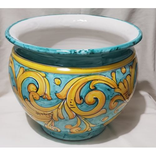 Plant holder Baroque Line copper green. handpainted Vietri ceramic