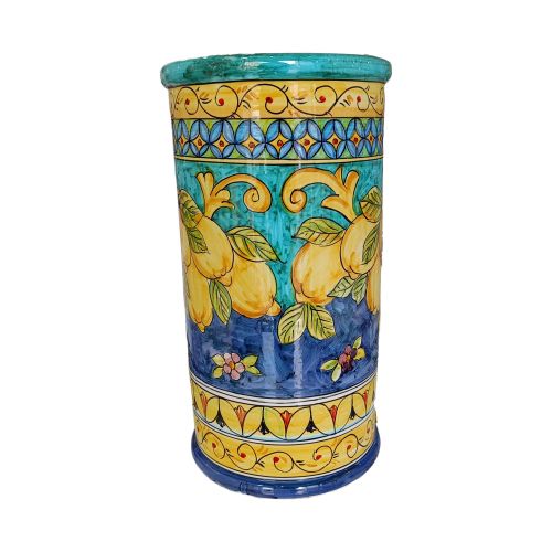 Vase parapluie. Ligne baroque et citrons, en céramique Vietri peinte à la main.