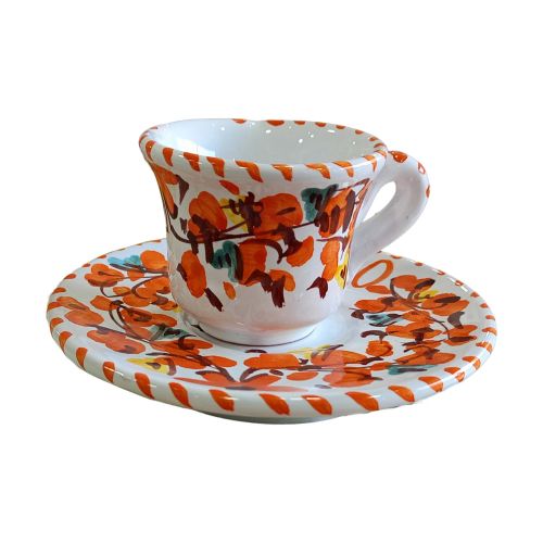 Kaffeetasse mit Untertasse. Frühlings-Linie. Vietri-Keramik. Handbemalt.