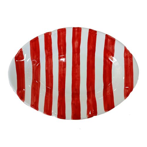 Plat ovale à bord ondulé. Collection Rayures. Céramique...