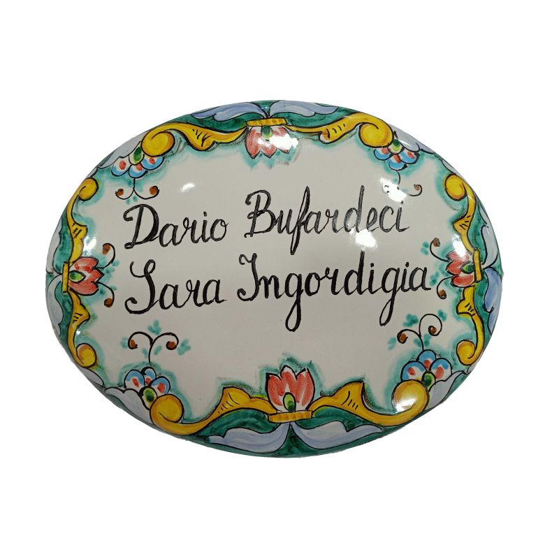 Targa ovale personalizzabile. Ceramica di Vietri dipinta a mano