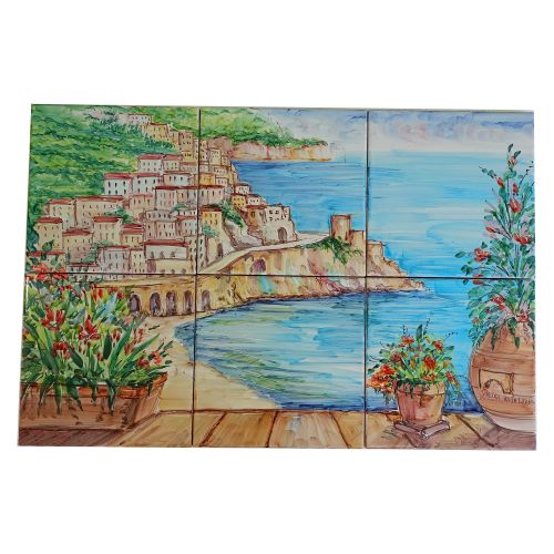 Pannello murale -Panorama- in ceramica vietrese dipinta a...