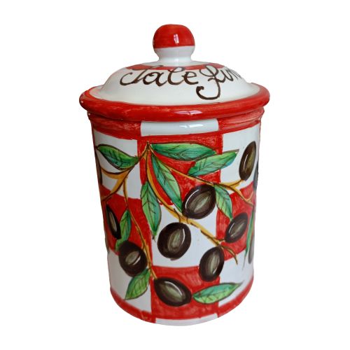 Barattolo linea Righe con olive. Ceramica di Vietri dipinta a mano.
