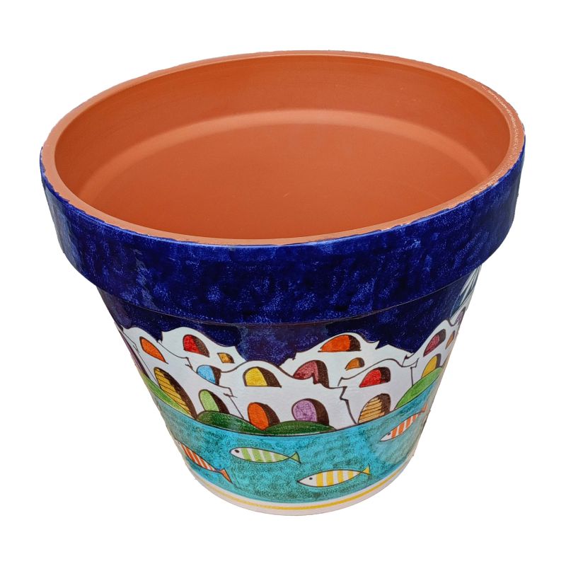 Vase conique ligne maisons. Céramique Vietri...