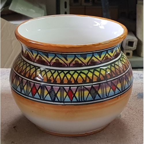 Cachepot Portapianta decoro geometrico, bordo arancione. Ceramica di Vietri dipinta a mano.