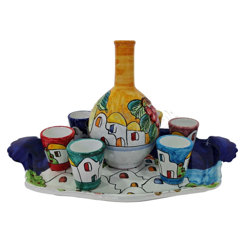 Set limoncello. Bouteille, plateau, 6 verres....