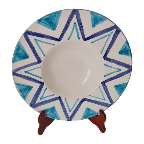 Piatto a cappello di Prete. Linea Geometrico. Ceramica di Vietri. dipinta a mano.
