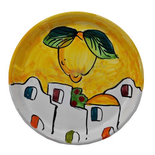 Sotto bicchiere e/o Sotto Bottiglia. Linea Casette di Positano. Ceramica vietrese. Dipinto a mano.