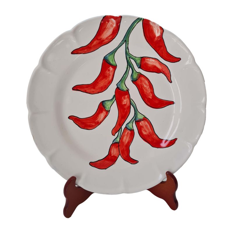 Dishes, Plates handpainted Vietri ceramic Red Pepper decor- Soup dinner and fruit/Dessert plate
