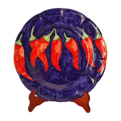 Dishes, Plates handpainted Vietri ceramic Red Pepper decor- Soup dinner and fruit/Dessert plate