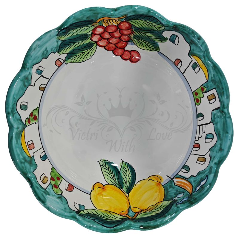 Salatschüssel mit Wellenschliff. Handbemalte...