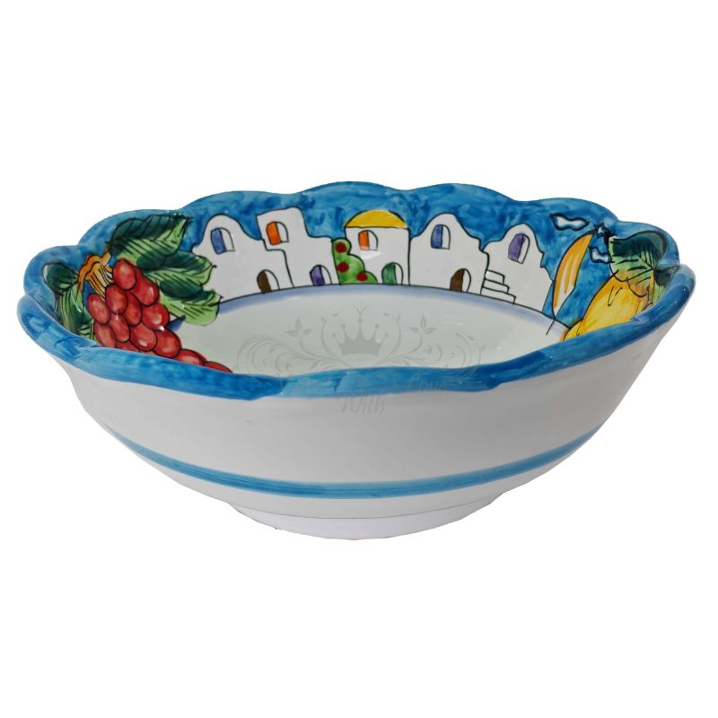 Salatschüssel mit Wellenschliff. Handbemalte...